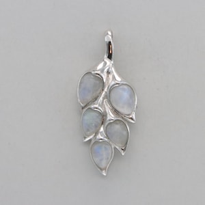 Regenbogen MONDSTEIN Blatt Anhänger aus 925 STERLING SILBER - Echter und natürlicher Edelstein