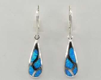 Blue Pear FIRE OPAL Drop Leverback Earrings - 925 Sterling Silver - Lever back - Dangle