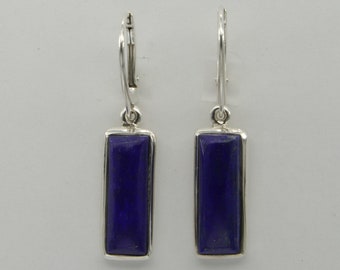Genuine and Natural Blue Square / Rectangle LAPIS LAZULI  Dangle Earrings in 925 Sterling Silver with Leverback / Lever Back closing