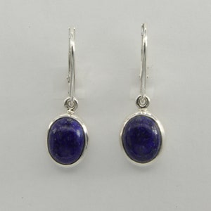 Blue Oval LAPIS LAZULI Dangle Earrings in 925 Sterling Silver with Leverback / Lever Back closing - Genuine and Natural Gemstone