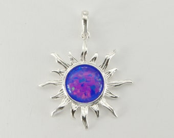 Purple - FIRE OPAL Sun Pendant  - 925 Sterling Silver