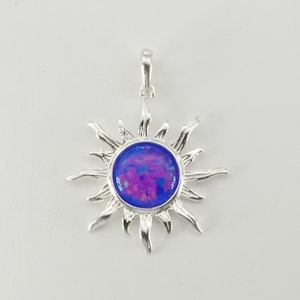 Purple - FIRE OPAL Sun Pendant  - 925 Sterling Silver