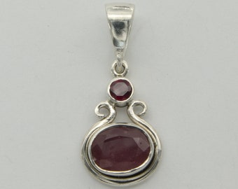 Genuine and Natural Red Oval RUBY and Garnet Pendant in solid 925 Sterling Silver