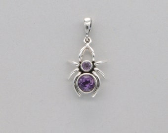 Facetted Purple / Violet AMETHYST Spider Pendant in solid 925 Sterling Silver - Genuine and Natural Gemstone