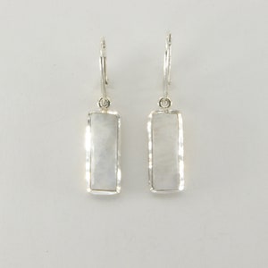 Rectangle Rainbow Moonstone Square Dangle Leverback Earrings - 925 Sterling Silver - Lever back