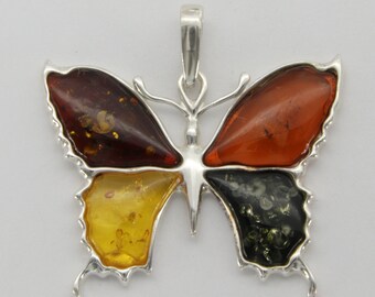 Details about / Natural Multi-Color BALTIC AMBER Butterfly Pendant 925 STERLING SILVER #3736