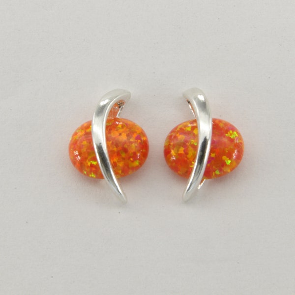 Orange - FIRE OPAL - Stud / Post - Earrings in 925 Sterling Silver