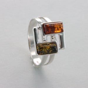 Square / Rectangle Multi-Color BALTIC AMBER Ring in 925 Sterling Silver - Genuine Natural Gemstone / fossilized Resin Poland - Ambar / Ambre