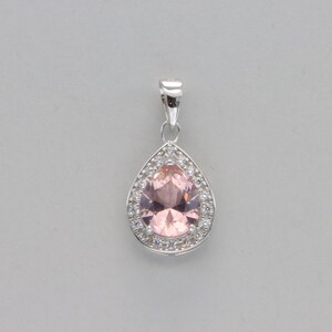 Drop / Teardrop and Pink / Rose / Rosy MORGANITE Dangle Pendant with CZs / Cubic Zirconia - 925 Sterling Silver