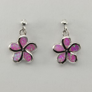 Pink - FIRE OPAL Flower / Floral - Dangle / Drop - Post - Earrings in 925 Sterling Silver