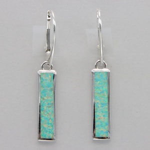 Sterling Silver Leverback Earrings: Green Fire Opal Dangle