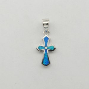Blue Fire Opal Cross Pendant - 925 Sterling Silver