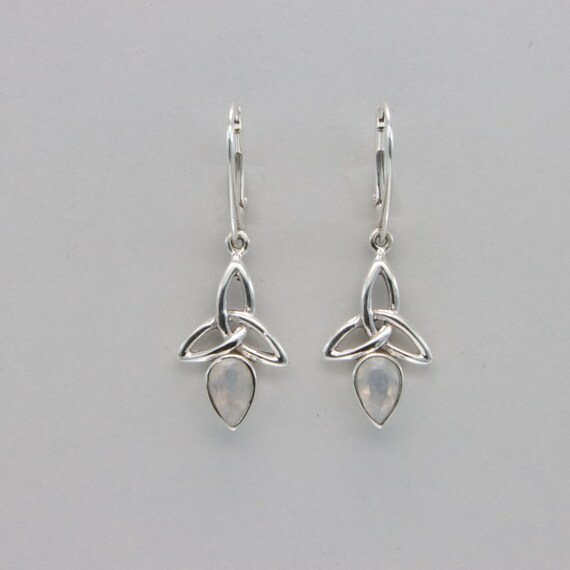 Orecchini A Nodo Celtico In Argento 925 Con Pietra Di Luna - Gioiello Etnico Donna, Regalo Ideale