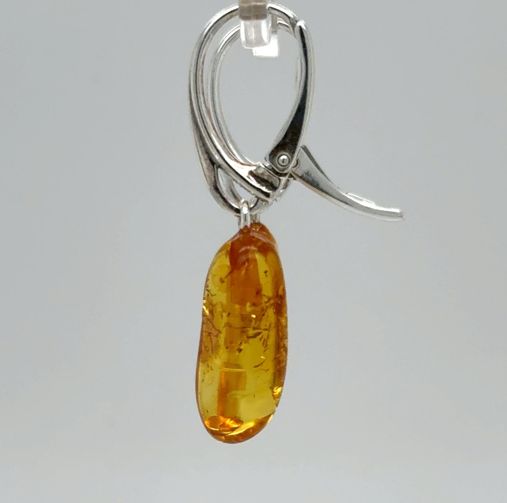 thumbnail interactive-video image 1 of Natural Baltic Amber & 925 Sterling Silver Hoop Earrings – Cognac Colour, Butterfly Fastening 1 of 2