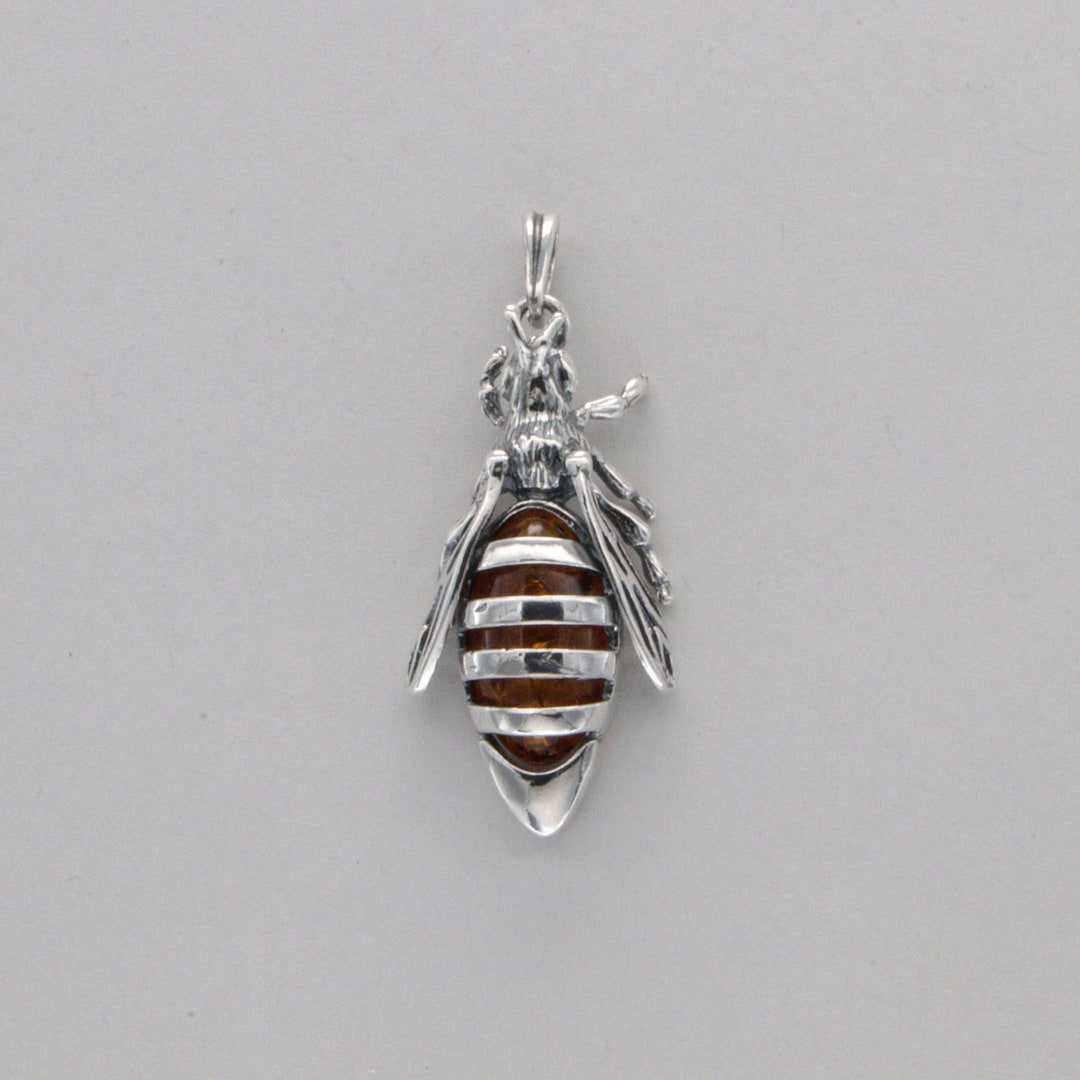 Cognac / Marron BALTIC AMBER Honey Bee Pendentif en argent sterling 925 ...