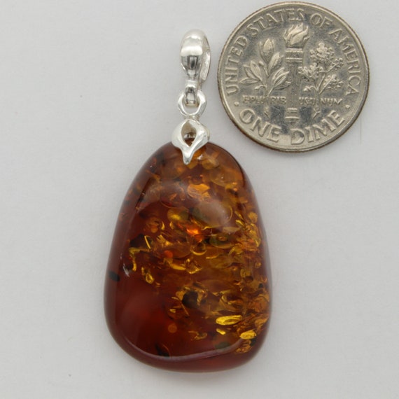 Cognac BALTIC AMBER Freestyle Pendant in 925 Sterling Silver Poland Genuine and Natural Brown