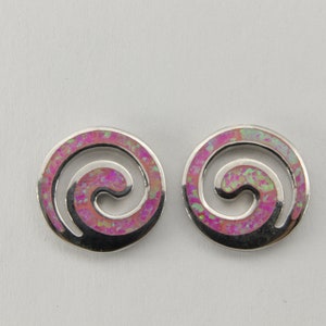 Pink - FIRE OPAL - Swirl - Stud / Post - Earrings in 925 Sterling Silver
