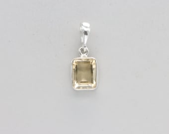Yellow Square Citrine Dangle Rectangle Pendant - 925 Sterling Silver - Faceted Natural and Genuine Gemstone from Brazil - Necklace