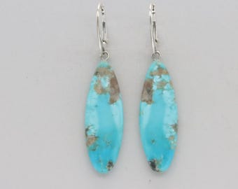 Natural Blue Oval TURQUOISE Drop / Dangle Leverback Earrings in 925 STERLING SILVER - Genuine Gemstone from Mexico - Lever back