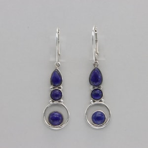 Triple Blue LAPIS LAZULI Dangle / Drop Earrings in 925 Sterling Silver with Leverback / Lever Back closing - Genuine and Natural Gemstone