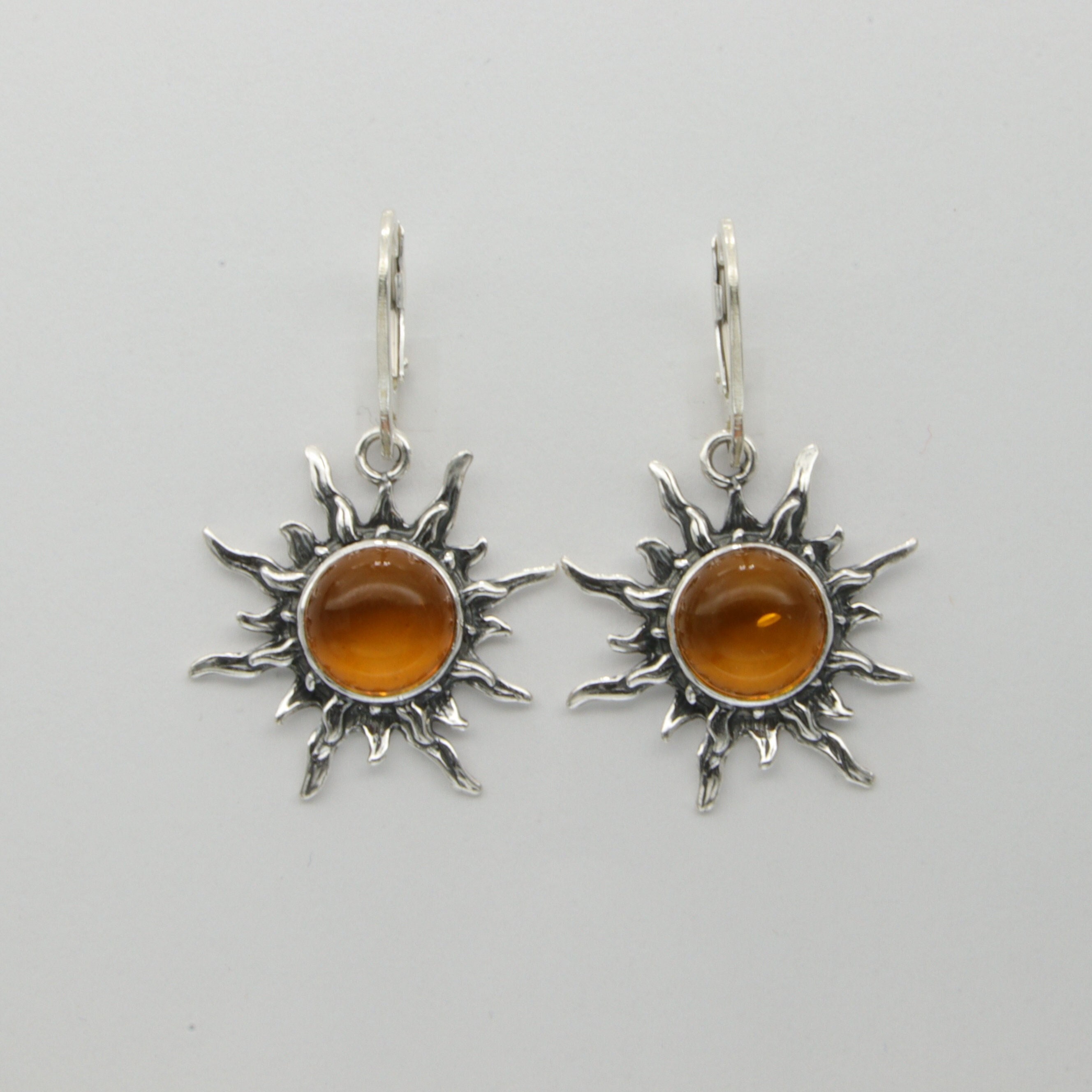 Natural Cognac Brown BALTIC AMBER Sun Earrings 925 STERLING SILVER #1229 Natural Cognac Brown BALTIC AMBER Sun Earrings 925 STERLING SILVER #1229