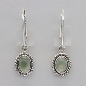 Green Oval PREHNITE/ Dangle Leverback Earrings in 925 Sterling Silver with Lever Back closing - Genuine and Natural Gemstone