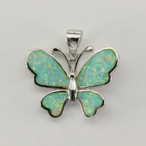 Green - FIRE OPAL - Butterfly Drop Pendant - 925 Sterling Silver