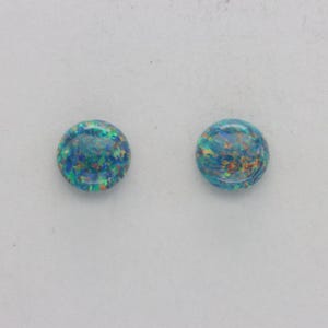 Round Blue and a bit Red and Green FIRE OPAL Stud / Post Earrings - 925 Sterling Silver - Circle - Butterfly closing - 6 mm and 8 mm