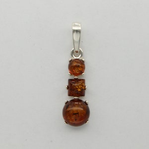 Dreifach Brauner / Cognac Bernstein Anhänger in 925 Sterling Silber - natürlicher und echter Edelstein aus Polen