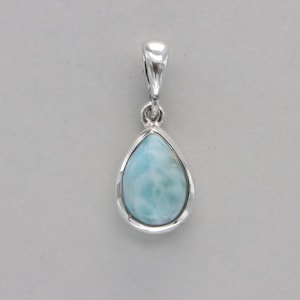 Caribbean Blue Drop LARIMAR Teardrop / Pear Pendant in 925 STERLING SILVER - Genuine and Natural Gemstone from the Dominican Republic