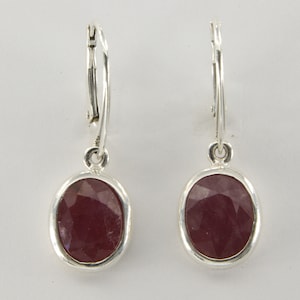 Faceted Red Ruby Earrings: 925 Sterling Silver Leverback