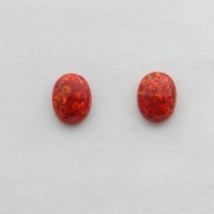 Red FIRE OPAL Stud / Post Oval Earrings in 925 Sterling Silver