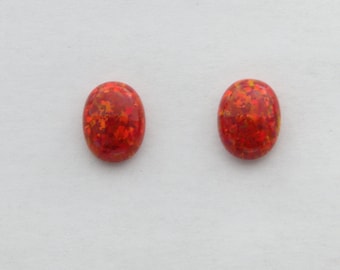 Red FIRE OPAL Stud / Post Oval Earrings in 925 Sterling Silver