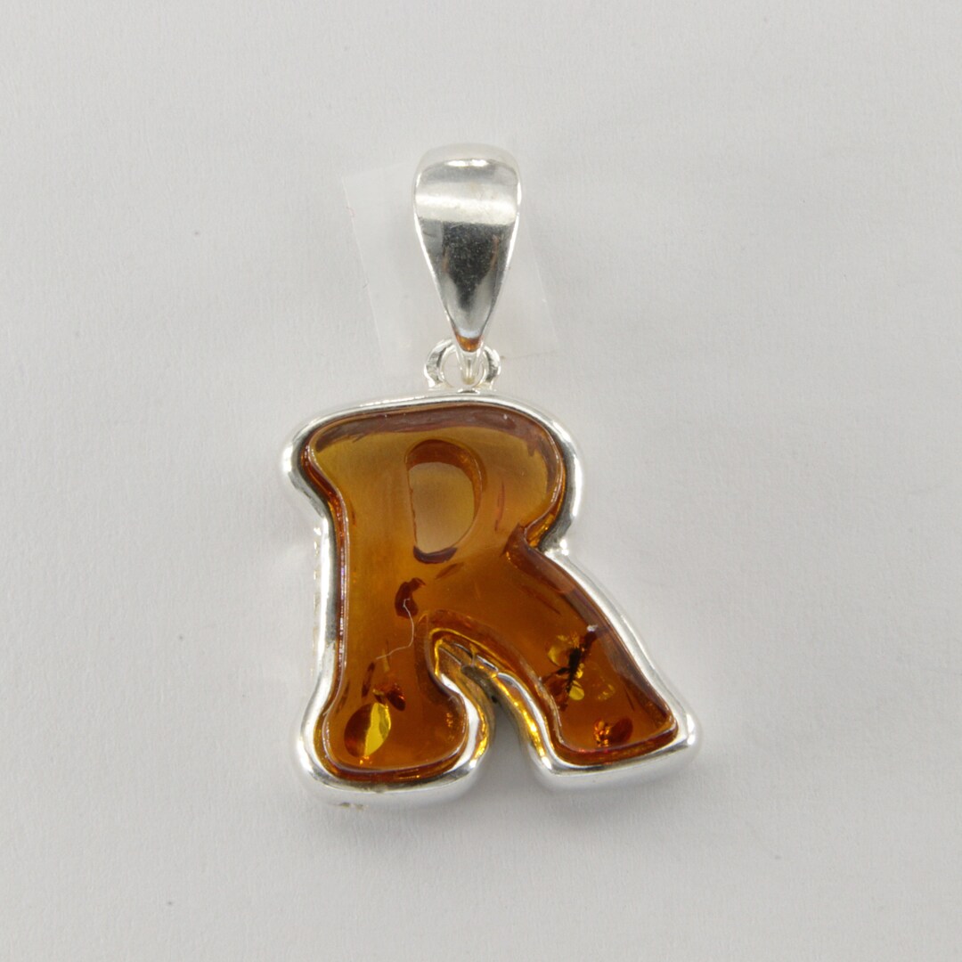 Baltic Amber Letter R Pendant: Sterling Silver Initial Charm - Etsy