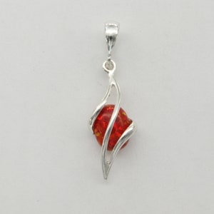 Red Fire Opal Drop Pendant - 925 Sterling Silver