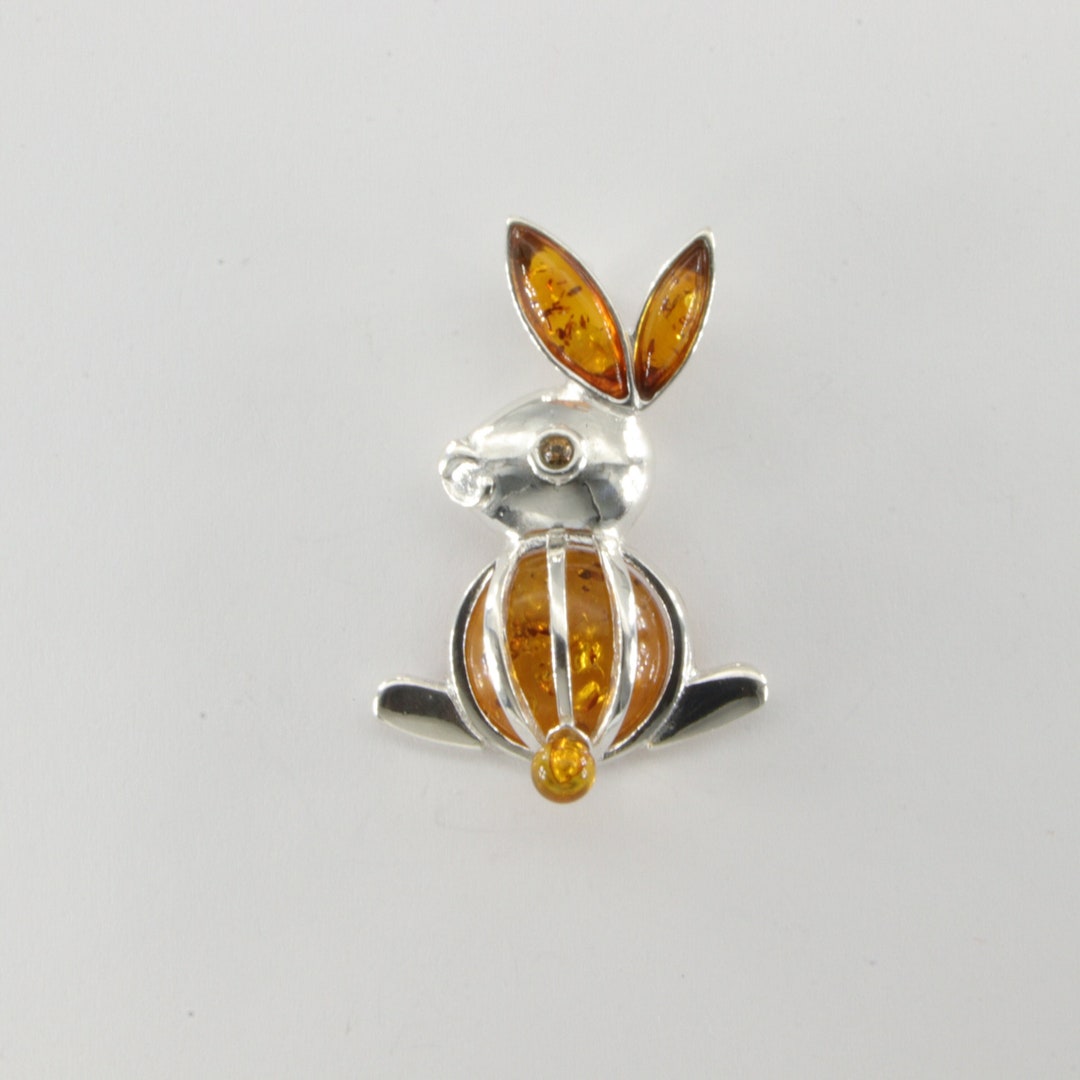 Cognac / Brown BALTIC AMBER Bunny Rabbit Easter Pendant in 925 Sterling ...