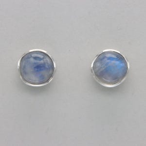 Round / Circular Rainbow MOONSTONE 6mm, 8mm, 10mm, 12mm, and 13mm Stud / Post Earrings in 925 Sterling Silver - Genuine and Natural Gemstone