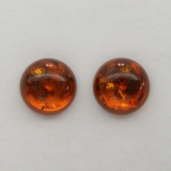 Genuine and Natural Brown / Cognac 12mm Post / Stud BALTIC AMBER Round Earrings in 925 Sterling Silver