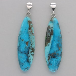 Natural Blue Oval TURQUOISE Dangle Post Earrings in 925 STERLING SILVER - Genuine Gemstone from Mexico