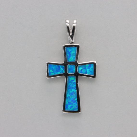 Australian Solid Opal Sterling Silver Cross Necklace 47P-SR