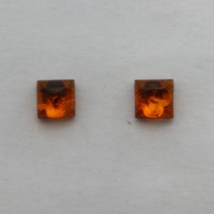 Genuine and Natural Brown / Cognac Post / Stud BALTIC AMBER 6mm Square / Rectangle Earrings in 925 Sterling Silver