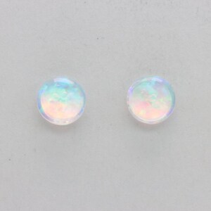 Round White and a bit Blue FIRE OPAL Stud / Post Earrings - 925 Sterling Silver - Circle - Butterfly closing - 4 mm, 6 mm, 8 mm