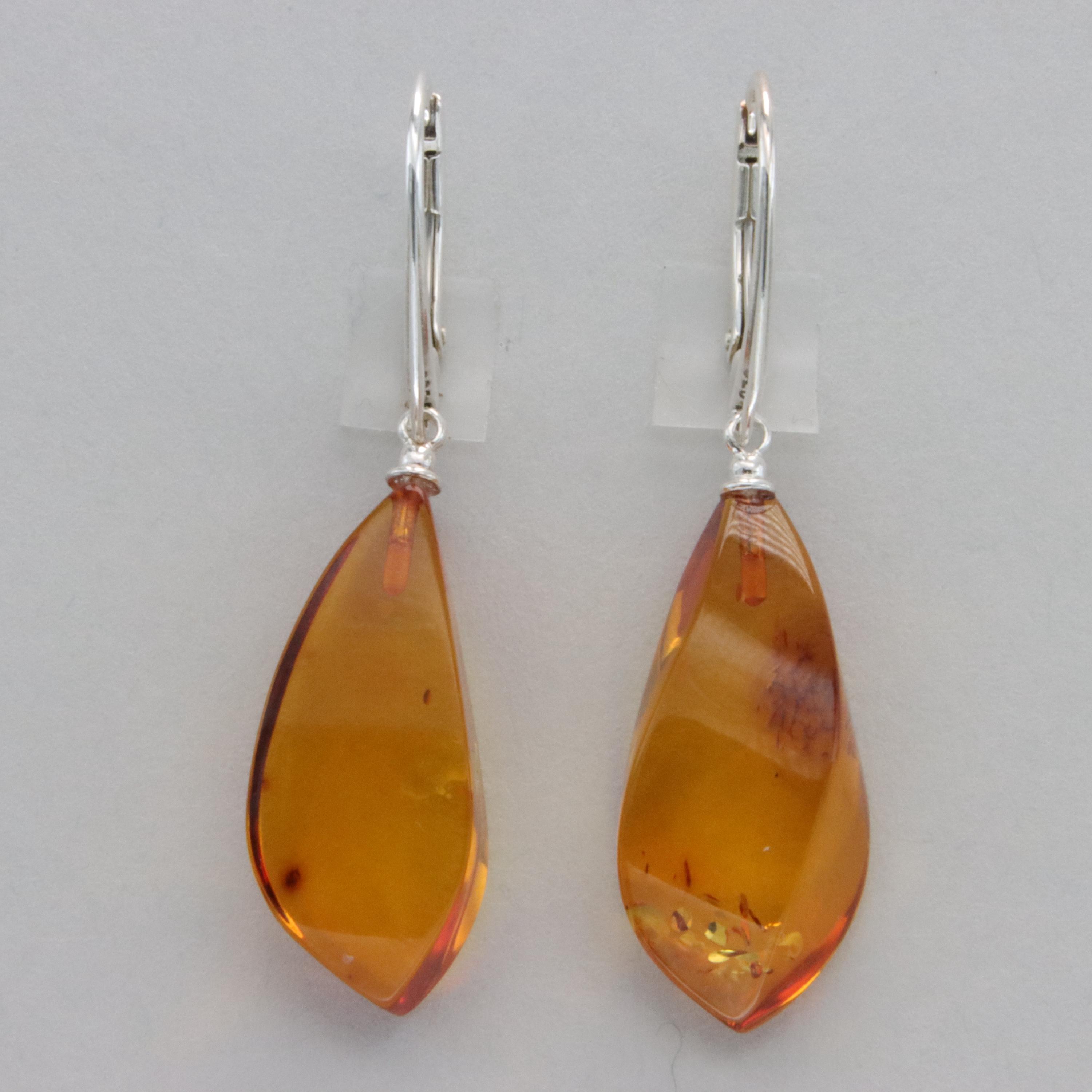 Boucles D'oreilles Pendantes En Ambre Et Argent Massif 925 - Fait Main, Pièce Unique - Neuf Sans Emballage