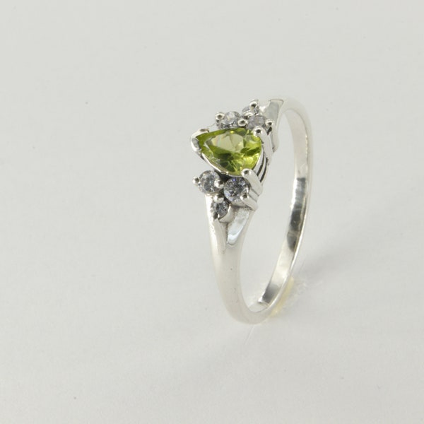 Beautiful and Colorful - Green PERIDOT Ring with Cubic Zirconia in 925 Rhodium finished STERLING SILVER