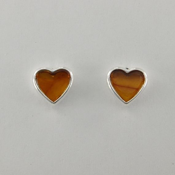 Boucles D'oreilles Cœur Argent Et Ambre Baltique - Neuf Sans Emballage