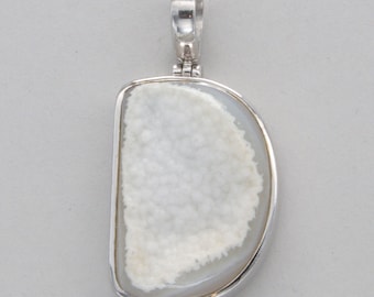 Whitish Druzy / Druse / Drusy Quartz Pendant - 925 STERLING SILVER