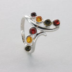 Multi-Color BALTIC AMBER Wave Ring - 925 Sterling Silver - Genuine Natural Gemstone / fossilized Resin Poland ambre / ámbar