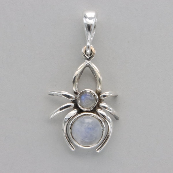 Runder Regenbogen MONDSTEIN Spinnen Anhänger aus 925 STERLING SILBER - Echter und natürlicher Edelstein