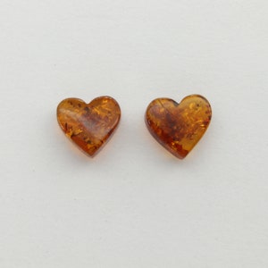 Genuine, Natural Cognac / Brown BALTIC AMBER Heart Post / Stud Earrings - 925 Sterling Silver - Butterfly closing