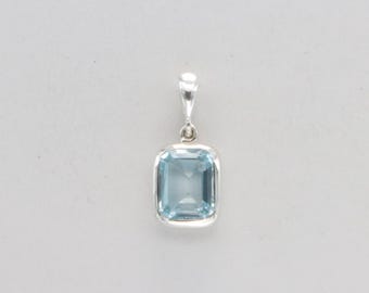 Faceted Square / Rectangle Blue Topaz Pendant - 925 Sterling Silver - Natural and Genuine Gemstone - Necklace